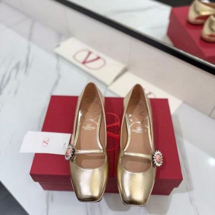 VALENTINO 26S MARY JANE FLATS IN GOLD CLAFSKIN PATENT
