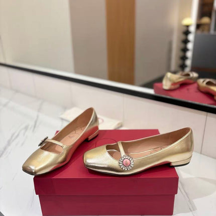 VALENTINO 26S MARY JANE FLATS IN GOLD CLAFSKIN PATENT