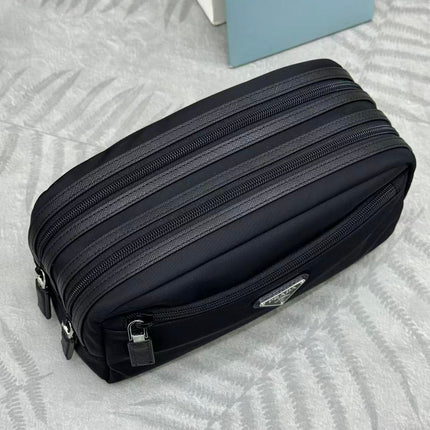 PRADA 26S RE-NYLON AND SAFFIANO LEATHER TRAVEL POUCH