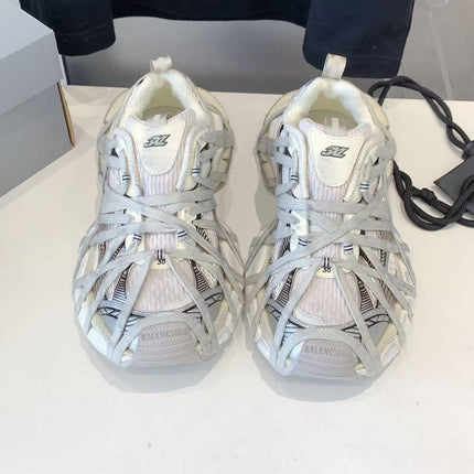 BALENCIAGA 26S CHUNKY SNEAKERS IN WHITE FABRIC AND GREY MESH