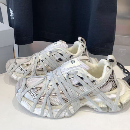 BALENCIAGA 26S CHUNKY SNEAKERS IN WHITE FABRIC AND GREY MESH