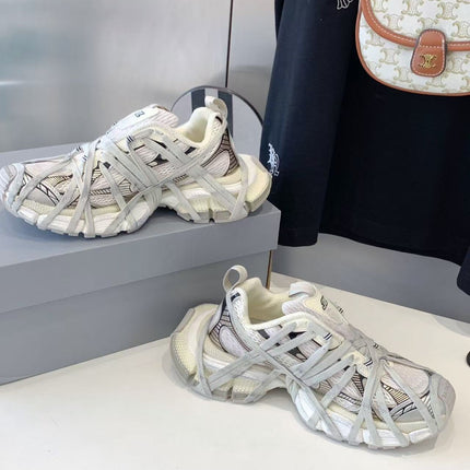 BALENCIAGA 26S CHUNKY SNEAKERS IN WHITE FABRIC AND GREY MESH