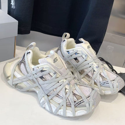 BALENCIAGA 26S CHUNKY SNEAKERS IN WHITE FABRIC AND GREY MESH