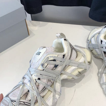 BALENCIAGA 26S CHUNKY SNEAKERS IN WHITE FABRIC AND GREY MESH