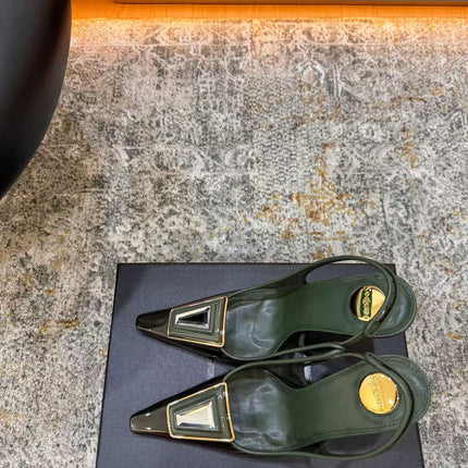 YSL 26S SAINT LAURENT SIBYL SLINGBACK PUMPS 110 MM IN GREEN CALFSKIN PATENT