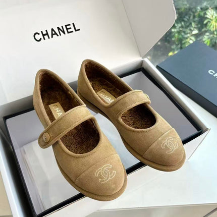 CHANEL 26S MARY JANE FLATS IN CAMEL SUEDE