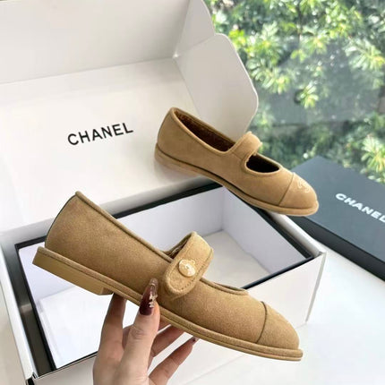 CHANEL 26S MARY JANE FLATS IN CAMEL SUEDE