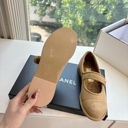 CHANEL 26S MARY JANE FLATS IN CAMEL SUEDE