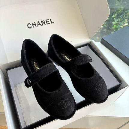CHANEL 26S MARY JANE FLATS IN BLACK SUEDE