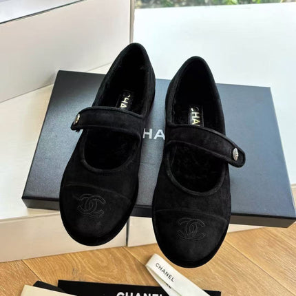 CHANEL 26S MARY JANE FLATS IN BLACK SUEDE