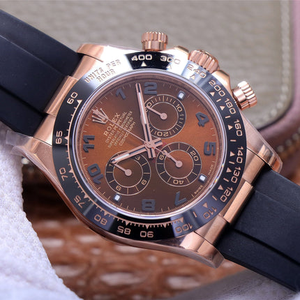 DAYTONA ROSE GOLD CASE 40MM CHOCOLATE DIAL RUBBER STRAP