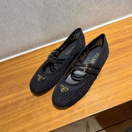 BALLERINAS BALLET FLATS IN BLACK MESH FABRIC