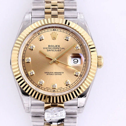 DATEJUST 41 TWO-TONE YELLOW DIAL DIAMOND NUMERALS