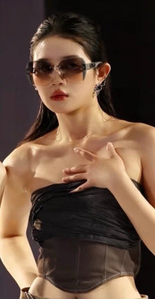 EMBOSSED LOGO SQUARE FRAME SUNGLASSES G0296 IN ACETATE AND METAL