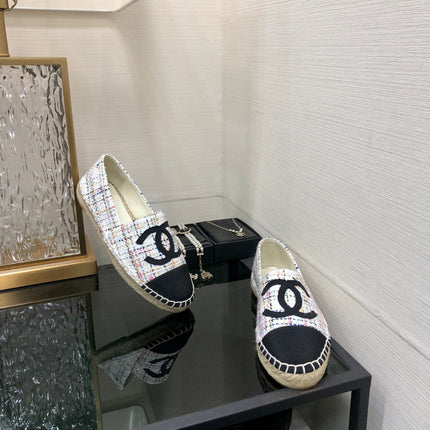 ESPADRILLE WHITE MIX BLACK TWEED FABRIC FLATS