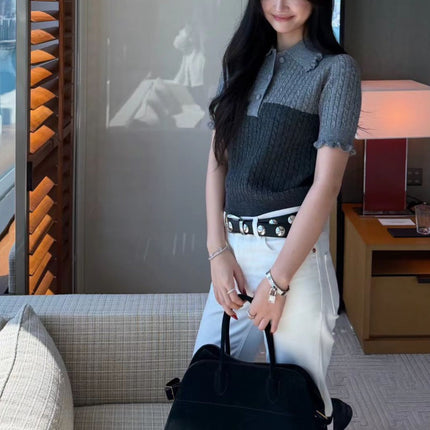 CHLOE 26S SHORT-SLEEVE POLO KNIT TOP STYLE 91