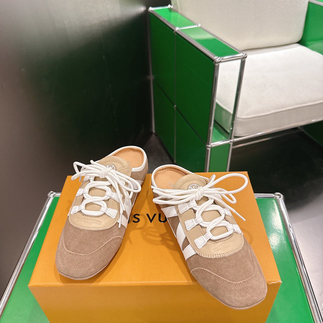 LV 26S MULE SNEAKERS IN CAMEL BEIGE SUEDE