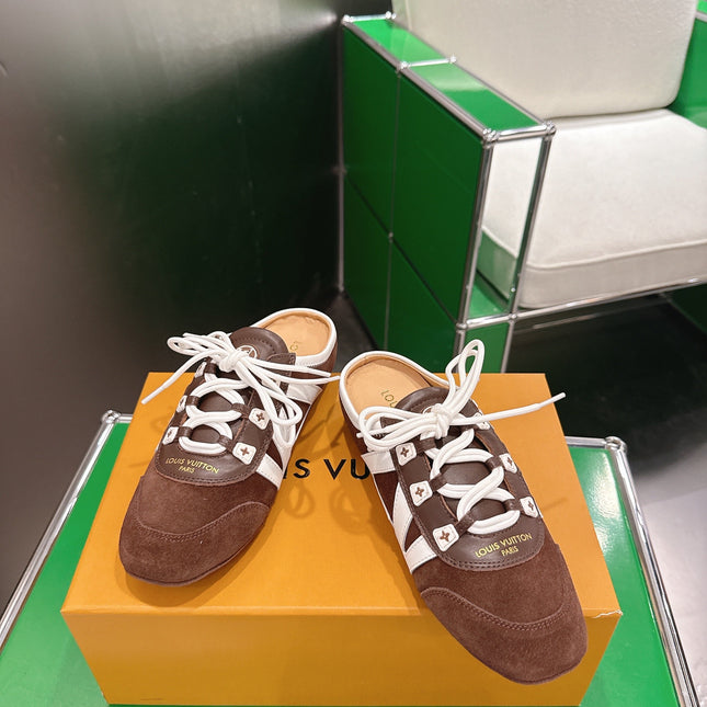 LV 26S MULE SNEAKERS IN DARK BROWN SUEDE