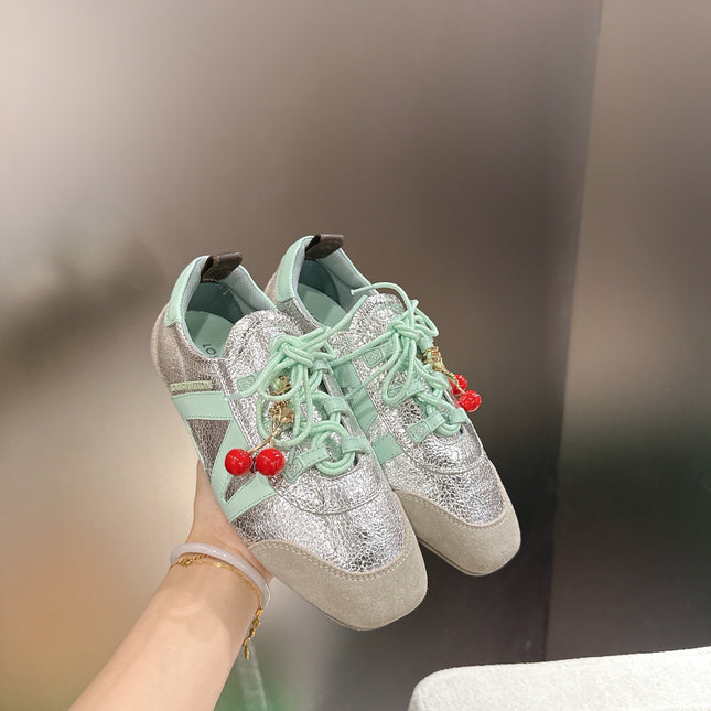 LV 26S SNEAKERS IN BEIGE SUEDE AND SILVER LAMBSKIN WITH CHERRY CHARM
