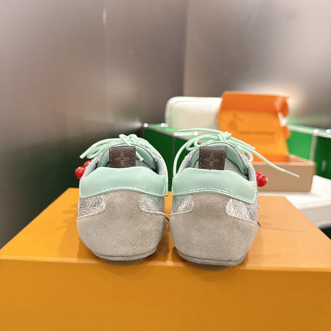 LV 26S SNEAKERS IN BEIGE SUEDE AND SILVER LAMBSKIN WITH CHERRY CHARM