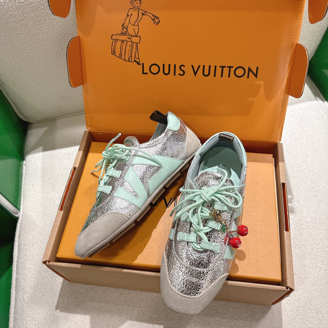 LV 26S SNEAKERS IN BEIGE SUEDE AND SILVER LAMBSKIN WITH CHERRY CHARM