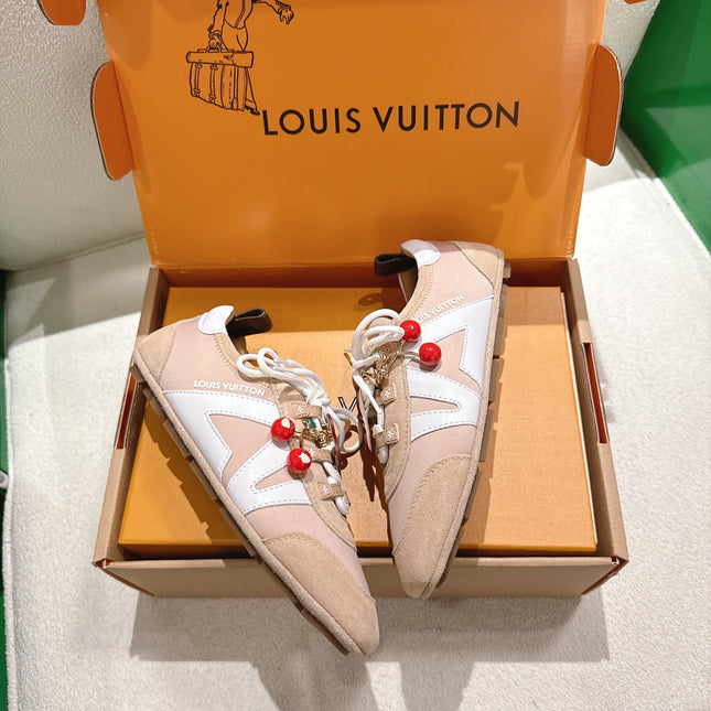 LV 26S SNEAKERS IN BEIGE SUEDE WITH CHERRY CHARM
