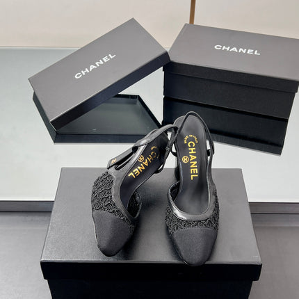 CC SLINGBACK 25S 95 MM IN BLACK FABRIC AND LAMBSKIN