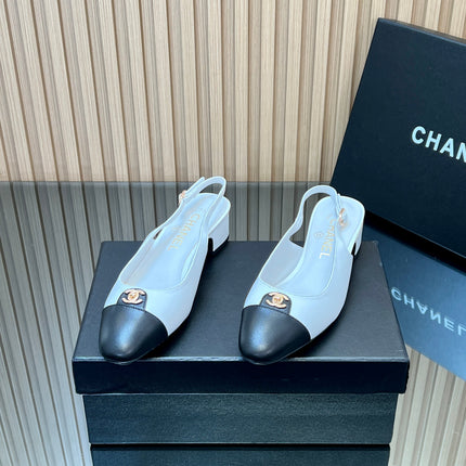 CHANEL 25S SLINGBACK SHOE 45MM IN WHITE CALFSKIN GOLD HARDWARE