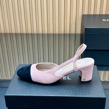 CHANEL 25S SLINGBACK SHOES IN PINK BABY AND BLACK SUEDE