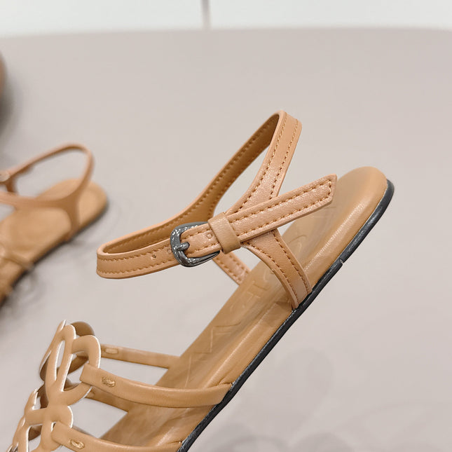 LOEWE 26S SQUARE TOE SANDALS IN LIGHT BROWN CALFSKIN LOGO