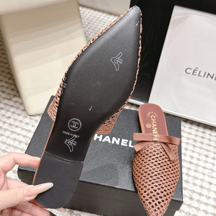 CHANEL 26S POINTED-TOE MULES IN DUSTY PINK MESH