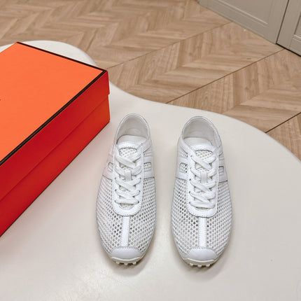 KIGA SNEAKER IN WHITE CROCHET KNIT AND CALFSKIN