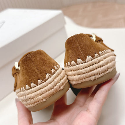 PRADA 26S MARY JANE ESPADRILLES SHOES IN CARAMEL BROWN SUEDE WITH LOGO