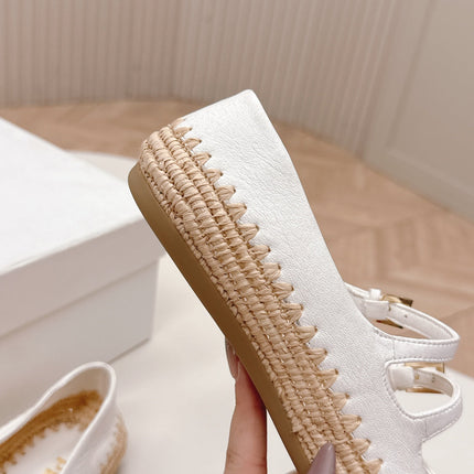 PRADA 26S MARY JANE ESPADRILLES SHOES IN WHITE CALFSKIN WITH LOGO