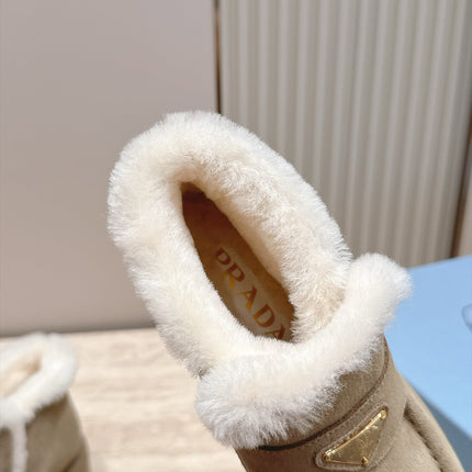 PRADA 26S ANKLE BOOTS 50MM IN BEIGE SUEDE WITH FUR LINED