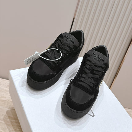 PRADA 26S PLATFORM SNEAKERS 50MM IN BLACK SUEDE AND WATERPROOF FABRIC