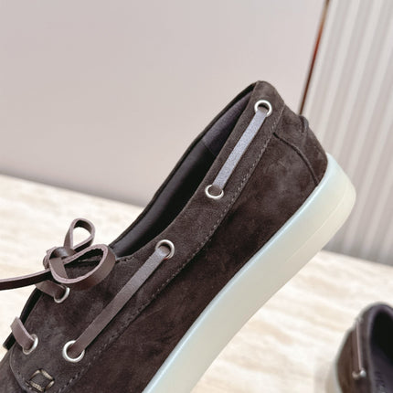PRADA 26S LACE UP BOAT SHOES IN DARK BROWN SUEDE WITH LACES