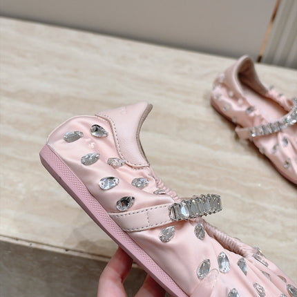 JIMMY CHOO 26S BALLET FLATS IN LIGHT PINK FABRIC WITH CRYSTAL STRAP