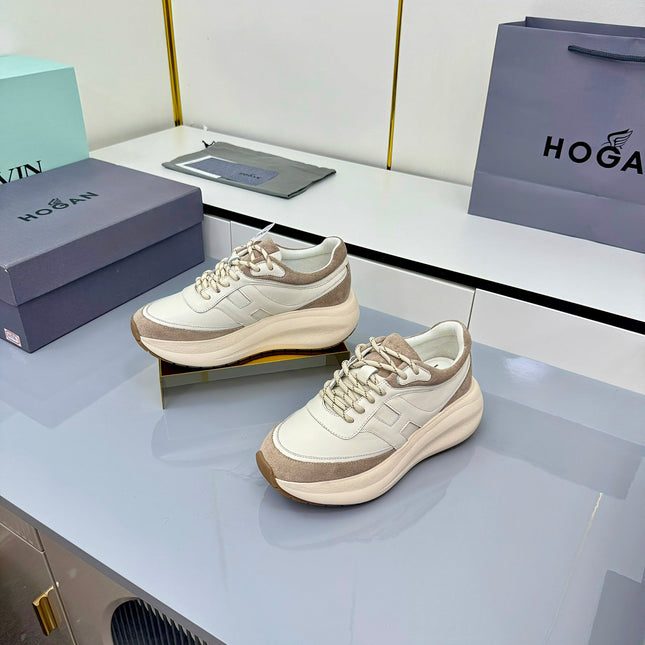 TOM FORD 26S HOGAN SNEAKERS IN CREAM WHITE CALFSKIN AND BROWN SUEDE