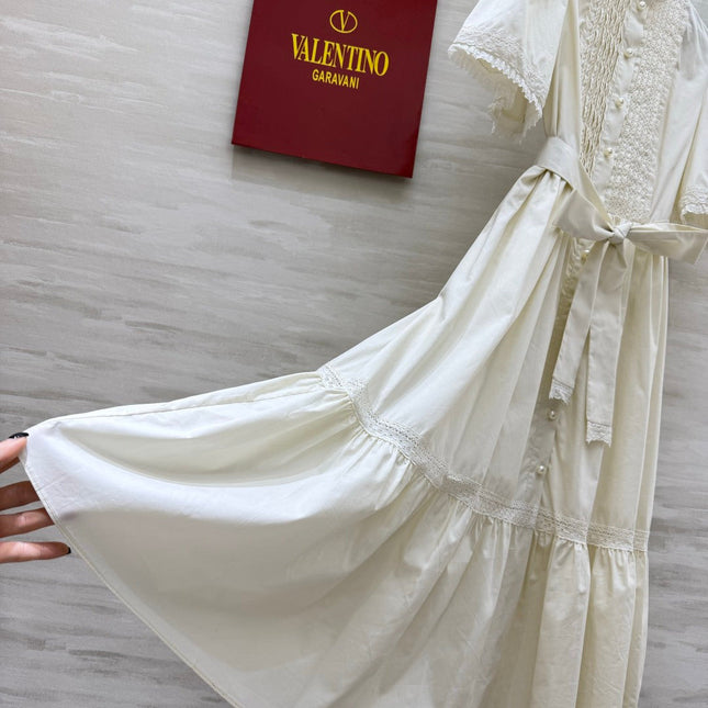 VALENTINO 26S SHORT SLEEVE LACE MIDI DRESS 117