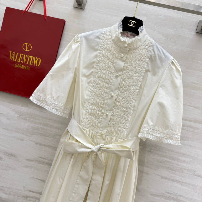 VALENTINO 26S SHORT SLEEVE LACE MIDI DRESS 117
