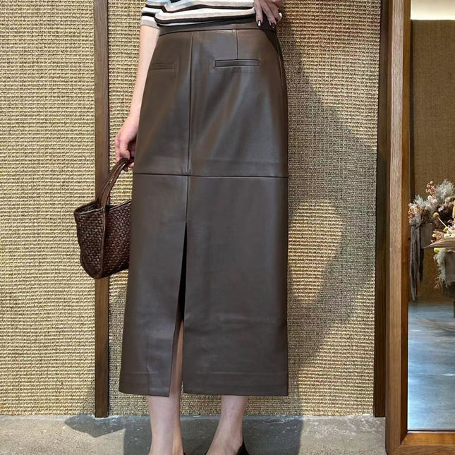 HERMES 26S LEATHER MIDI SKIRT 834