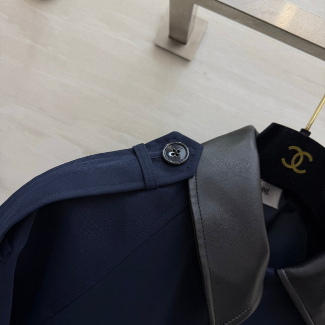 CELINE 26S LEATHER-COLLAR BELTED JACKET 626