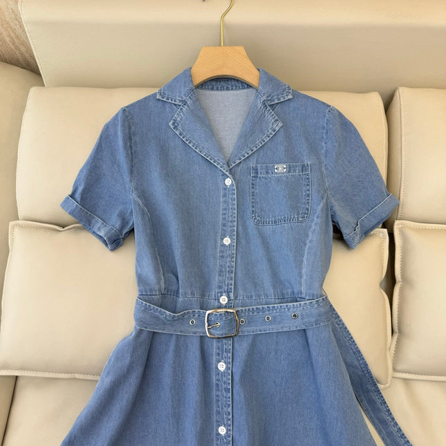 CELINE 26S LONG SHORT SLEEVE DENIM DRESS 366