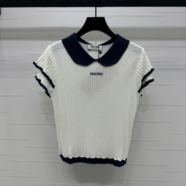 MIUMIU SHORT-SLEEVE PETER PAN COLLAR TOP 274825