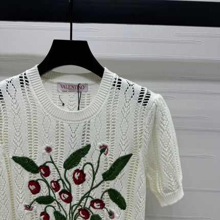 VALENTINO CREW NECK SHORT-SLEEVE KNIT TOP 274956