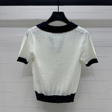 VALENTINO 25S HOLLOW V-NECK BLOUSE 264161