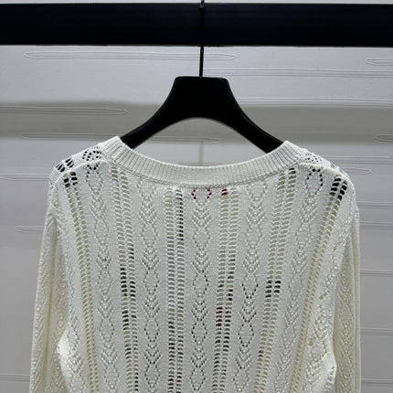 VALENTINO CREW NECK LONG-SLEEVE EMBROIDERED KNIT TOP 274957