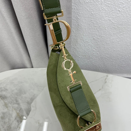 DIOR 26S MEDIUM DIORLY BAG 31 IN LIGHT OLIVE GREEN SUEDE GOLD HARDWARE