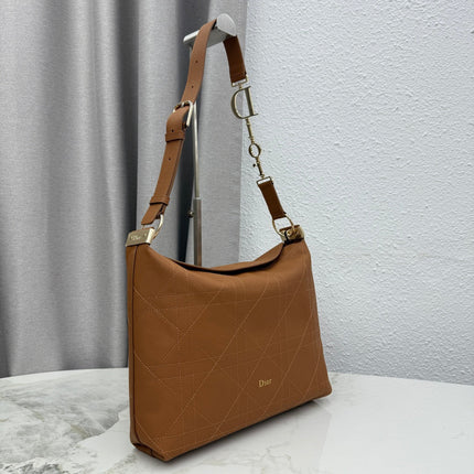 DIOR 26S MEDIUM DIORLY BAG 31 IN CARAMEL BROWN GRAINED CALFSKIN GOLD HARDWARE